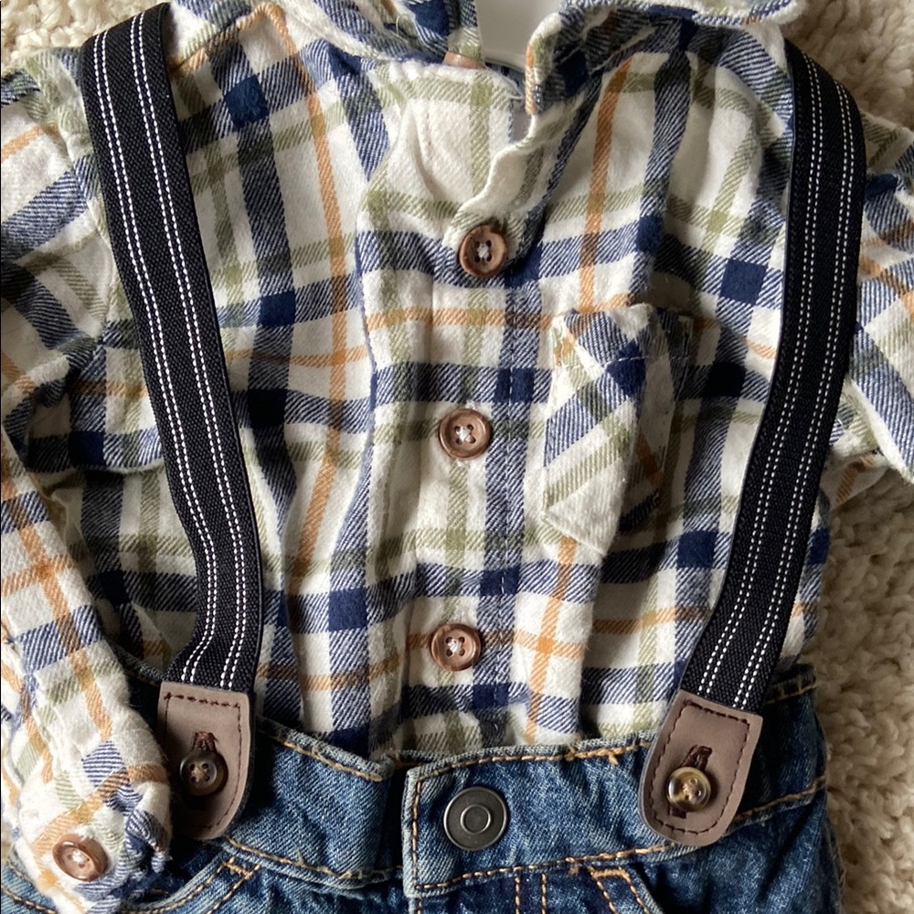 Blue and Brown Overall Matching Set with Suspender Straps - Picture 2 of 3